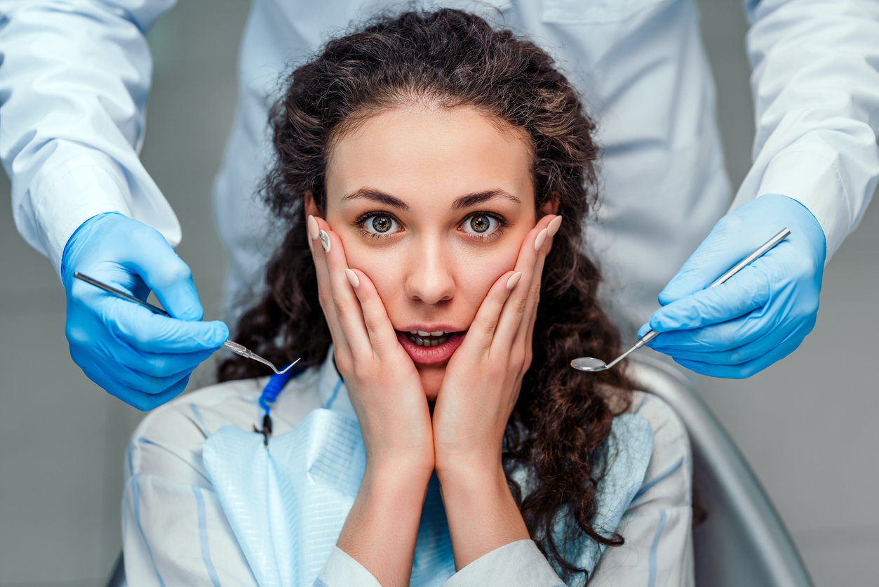 nervous woman at dentist