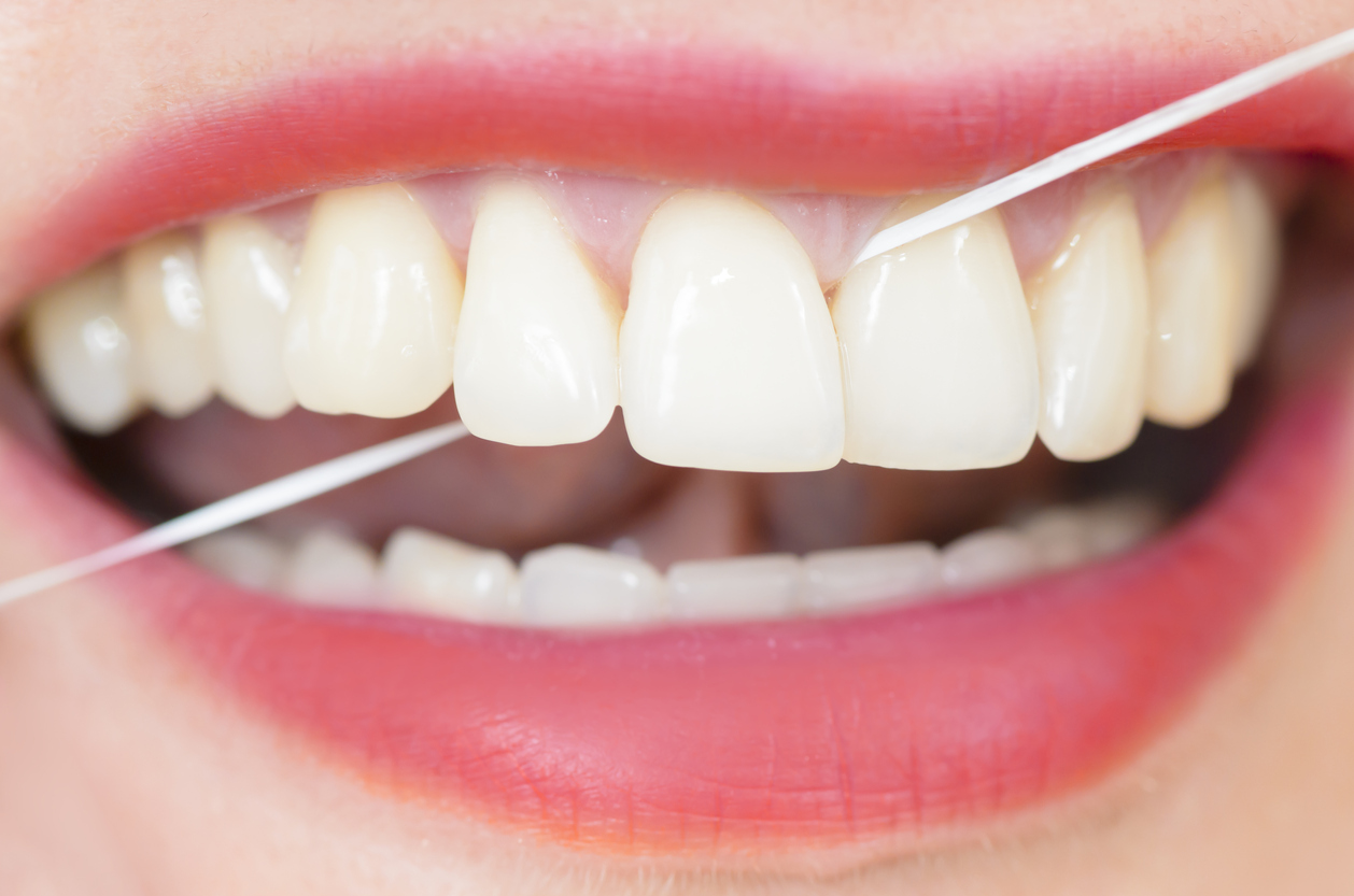 Woman using dental floss